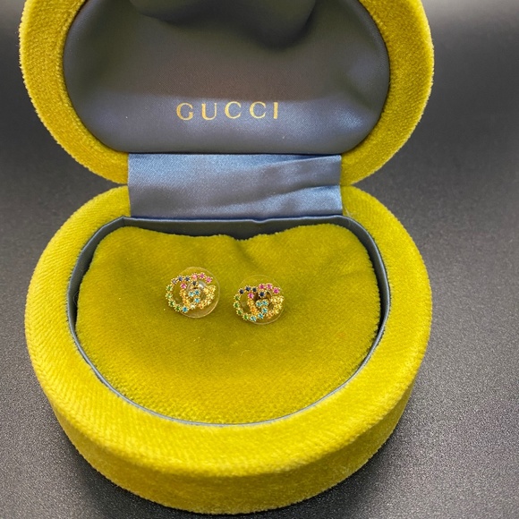GUCCI /  Double-G Multistone Stud Earrings - Picture 2 of 4